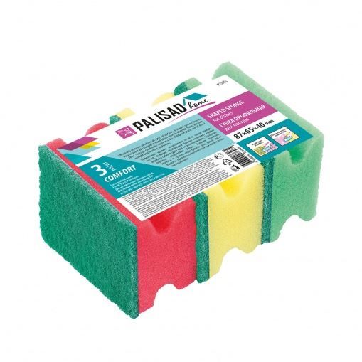 Губки для посуды профильные Comfort, 87 x 65 x 40 мм, 3 шт, Home Palisad