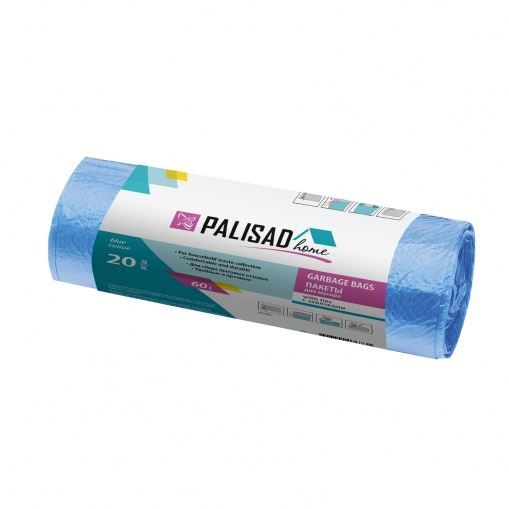 Пакеты для мусора с завязками 60 л x 20 шт, синие, Home Palisad
