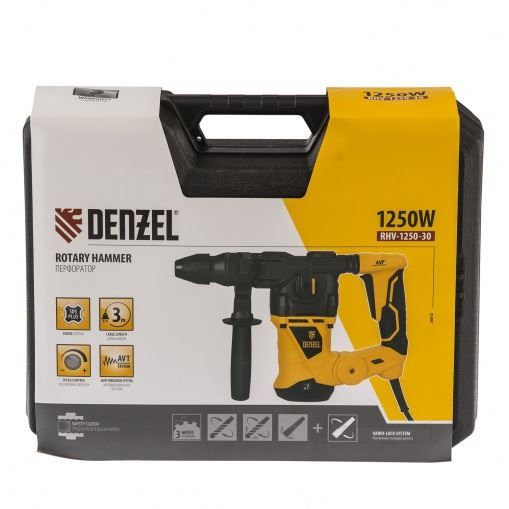 Перфоратор электрический RHV-1250-30, SDS-plus, 1250 Вт, 5 Дж, 3 плюс 1 режим Denzel