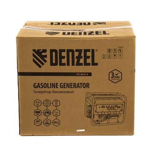 Генератор бензиновый PS 80 E-3, 6.6 кВт, 400 В, 25 л, электростартер Denzel