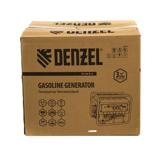 Генератор бензиновый PS 80 E-3, 6.6 кВт, 400 В, 25 л, электростартер Denzel