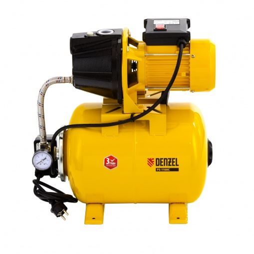 Насосная станция PS1100С, 1100 Вт, 4500 л/ч, ресивер 24 л, подъем 46 м, чугун Denzel