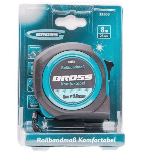 Рулетка Komfortabel 8 м х 25 мм, обрезиненный корпус Gross