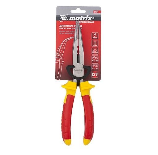 Длинногубцы изогнутые Insulated, 200 мм, двухкомпонентные рукоятки Matrix Professional
