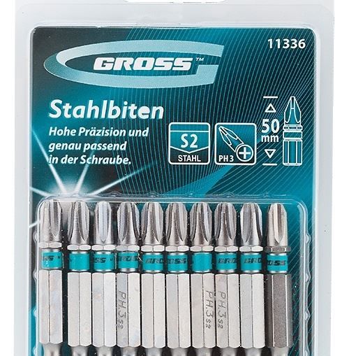 Набор бит РН3 х 50, сталь S2, 10 шт. Gross
