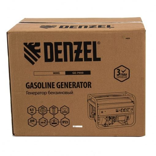 Генератор бензиновый GE 7900, 6.5 кВт, 220 В/50 Гц, 25 л, ручной пуск Denzel