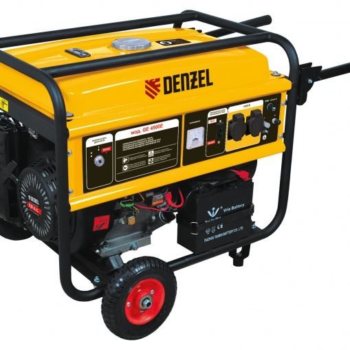 Генератор бензиновый GE 4500Е, 4,5 кВт, 220 В/50 Гц, 25 л, электростартер Denzel