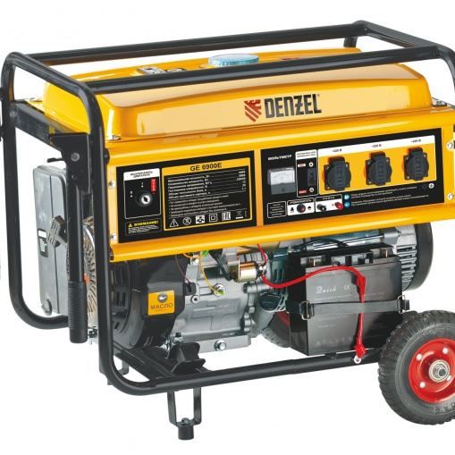 Генератор бензиновый GE 7900E, 6.5 кВт, 220 В/50 Гц, 25 л, электростартер Denzel